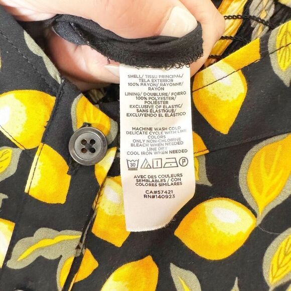 LOFT Black Yellow Lemon Print Jumpsuit Spaghetti Strap Button Up Wide Crop Leg S - Picture 10 of 10